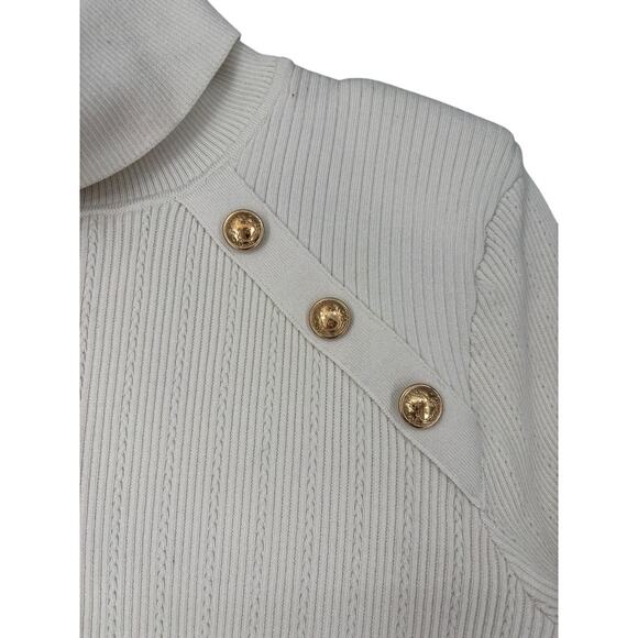 Express Sweater Old Money Ribbed Turtleneck Nautical Gold Buttons Quiet Luxury - Picture 6 of 8